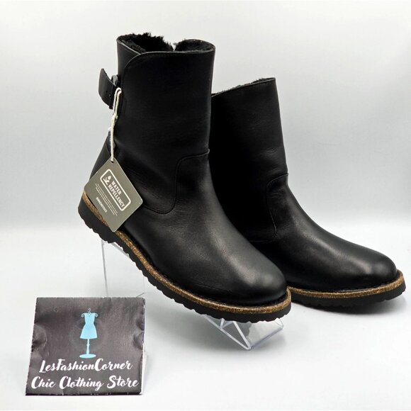 NWT Birkenstock Wo's Black Leather Uppsala Shearling Boots Sz 7.5 Men's 5 2742 - Picture 5 of 16